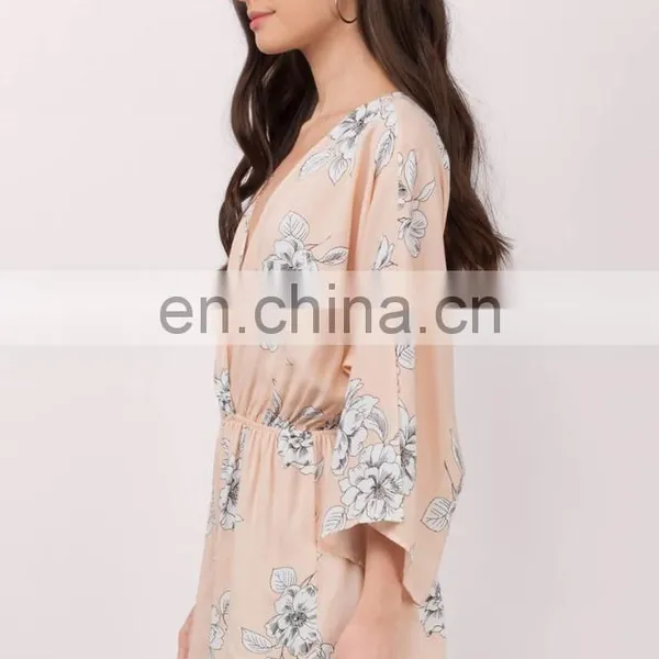 Peach Floral Print Summer Romper Fashion Women Clothing photo-2