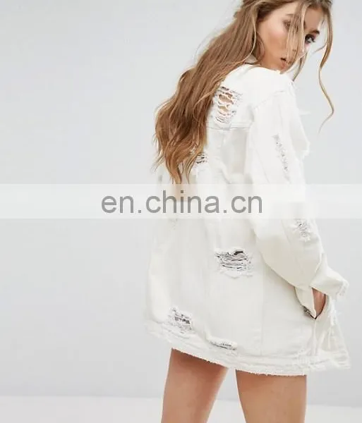 China Clothing Button Down White Oversize Women Denim Jacket photo-4