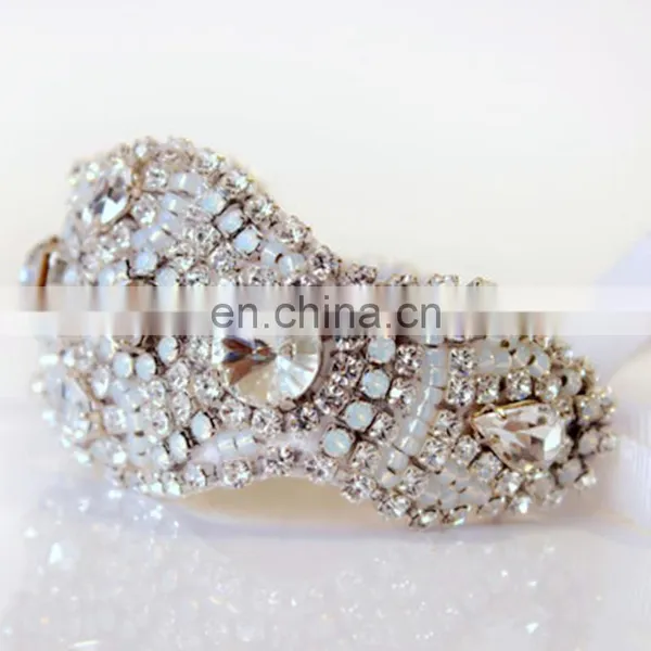 Aidocrystal Opal Bridal Statement Crystal Jewelry Bracelet Rhinesone Wedding Cuff Bangle