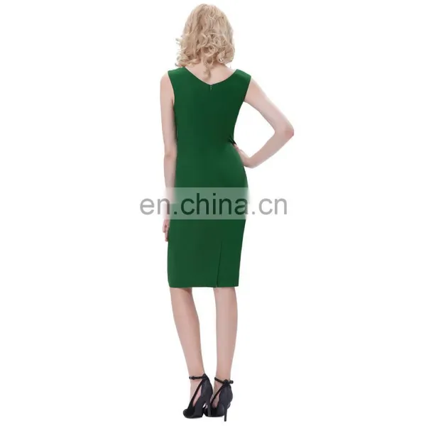 Belle Poque Retro Vintage Slim Fit Sleeveless Hips-Wrapped Bodycon Dark Green Women Business Tight Pencil Dress BP000302-2 photo-2