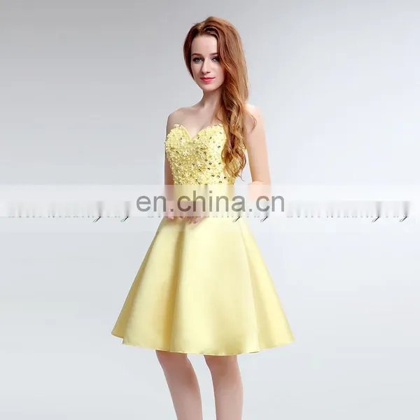New Arrival Beads Sweetheart Sleeveless Yellow Party Dress Short Ladies Cocktail Dresses