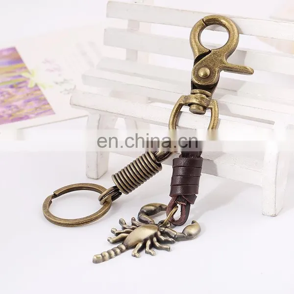 Factory Price Brass Metal Buckle Leather Braided Alloy Scorpion Pendant Keychain photo-3