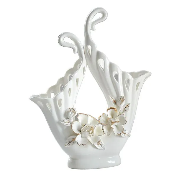 Hollow Out Gild Modern Art Hand Made Large White Ceramic Vase For Living Room Decor photo-5