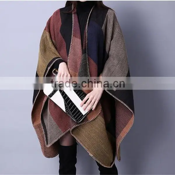 Ladies Oversize New Style Women Fashion Checked Colorful Cape Shawl photo-2