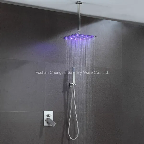Concealed LED Square Shower Head With Shower Arm Shower Mixer 304 Stainless Steel Showerhead photo-2