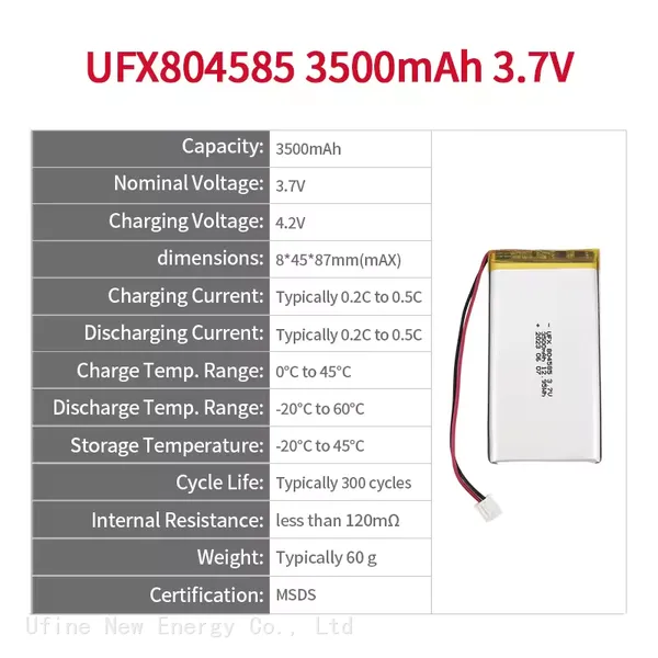 UFX 804585 3500mAh 3.7V Professional Polymer Lithium Ion Cell Manufacturer Produce Large Capacity Battery For Tablet PC photo-2
