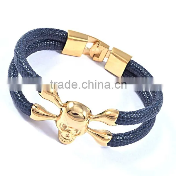 Wholesale Customized Logo Genuine Leather Silver Gold Skull Bangle Bracelet for ARSL-04599 Quality Choice photo-3