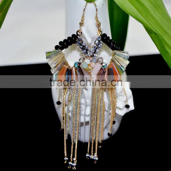 2015 Fashion Handmade Crystal Beaded Tassel Earrings for Beautiful Women Wholesale photo-4