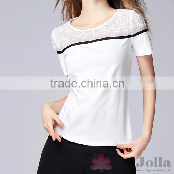 2016 Summer Fashion Lady Lace Macrame Short Sleeve T-shirt 151