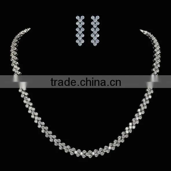 Luxury 3 Rows 2.75mm Rome AAA Cubic Zirconia Necklace With Earrings Bridal Jewellery Sets for Women