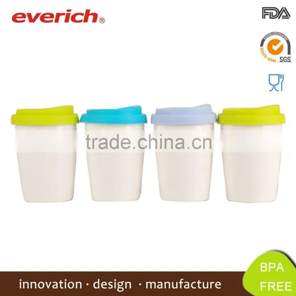 2015 Best Selling Plain White Ceramic Mug With Silicone Lid photo-2