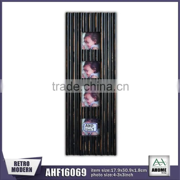 New Style Wooden Painting Picture Photo Frame Distressed Black Wave Shape 4 Opening Photo Frame
