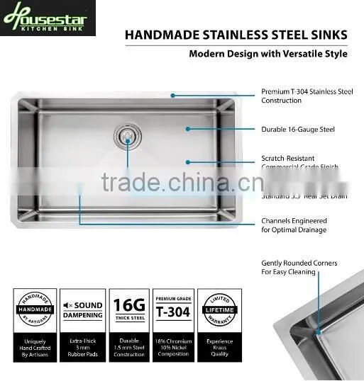 New Premium Undermount Big Single Bowl Kitchen Sink Stainless Steel Sink For Modern Kitchen Design photo-2