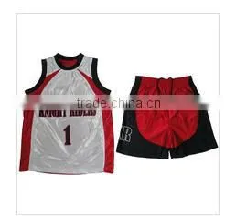 100% Polyester Cut and Sew White / Red Basketball Uniform