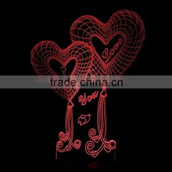 3D Optical Illusion Two Hearts Night Lamp Night Light 10 Colorful LEDs Ultra-thin Acrylic Light Panel AA Battery or DC 5V photo-4