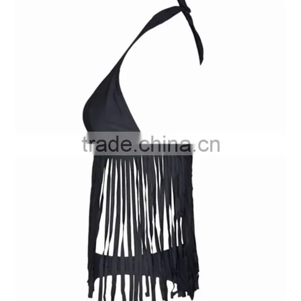 Domi Sexy Halter Fringe Bikini Solid Hot Open Girl Beach Bikini photo-5