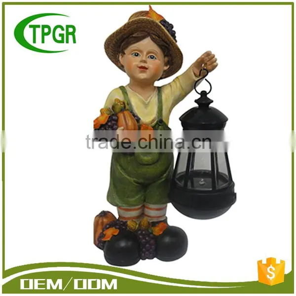 Wide Varieties Garden Solar Light Resin Children Figures For Harvest Decoration