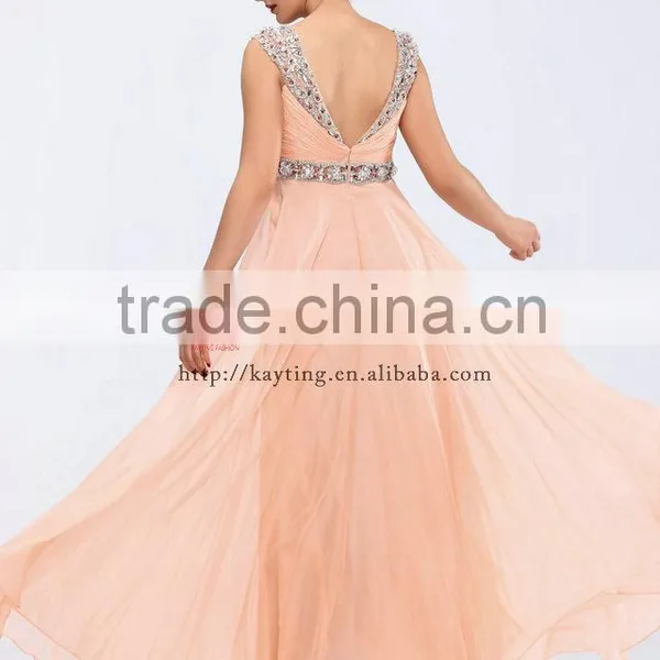 Elegant Sleeveless Beaded Dark V Backless Evening Dress New photo-3