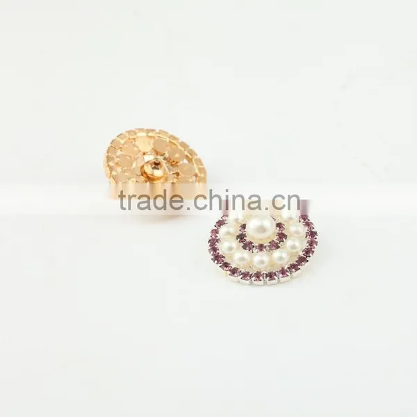 Wholesale Fancy Garment Accessories Round Silver Metal Pearl Rhinestone Snap Button photo-5