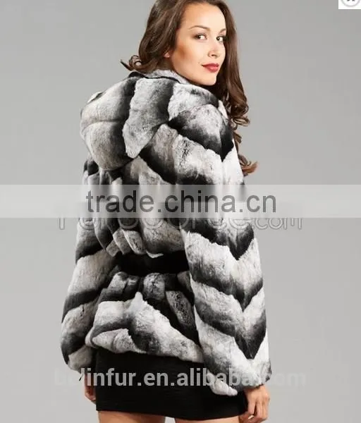 Fashion Winter Women Featured Natural Real Chinchilla Rabbit Fur Coat photo-3