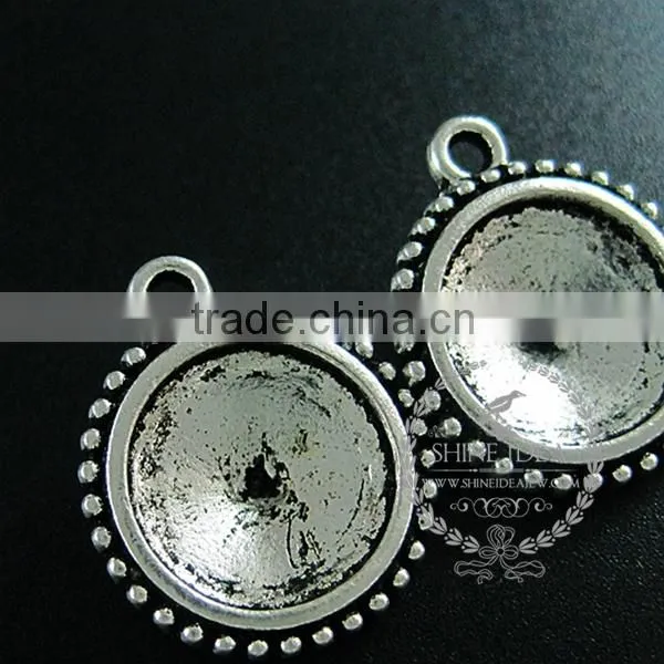 14mm Setting Size Vintage Alloy Antiqued Silver DIY Pendant Charm Bezels Tray 1411123 photo-3