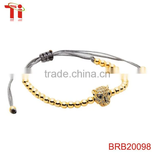Gold Plating Copper Beads Marble Bead Bracelet Bead Woven Bracelet, Leopard Head Bracelet