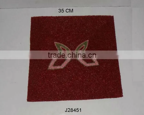 Square With Red Glass Bead Place Mats With Green and Pink Leaf Patterns Other Colours Also Available
