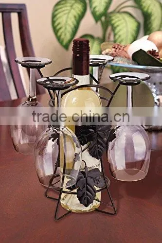 Wine Bottle &Glass Holder Hold 4 Long Stem Wine Glasses photo-3