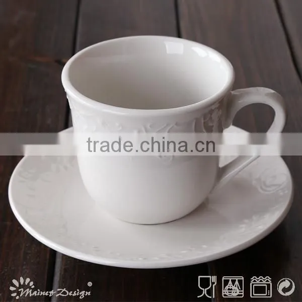 Eco White Embossed Cup&saucer Set Porcelain photo-2