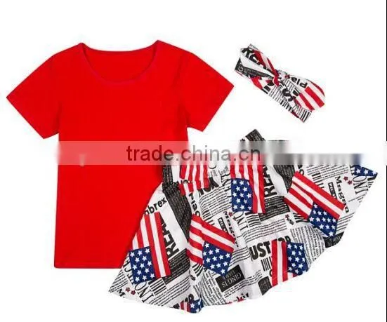 2016 China Product and Low Price Wholesale Pleated Skitrs Set With Top and Skirt and Headband for 6months -8years Baby Kids photo-2