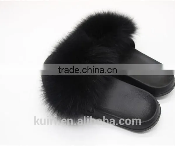 Women Fur Slippers Luxury Real Fox Fur Beach Sandal Shoes Fluffy Comfy Furry Flip Flops Fslipper-1 photo-6