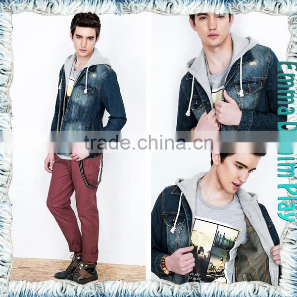 Spring & Fall Casual Wear Indigo Mens Hooded Short Denim Jackets Wholesale photo-3