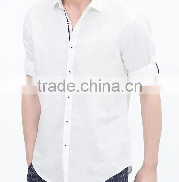 2015 Linen Cotton Classic Collar Solid Color Contrast Ribbon Breathable Fabric Latest Design for Holiday photo-4