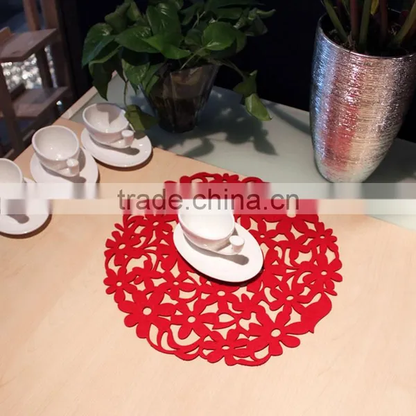 Top Quality Wholesale Price 30x30cm Colorful Modern Round Laser Cut Flower Felt Placemats Kitchen Dinner Table Mats 8 Colors photo-3