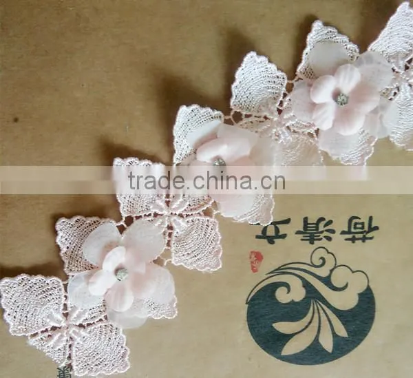 5cm 3D Flower Lace Trim Hand Made Flowers With Bead Garment Accessories photo-2
