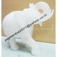 Rare Stone Inlay Saluting Elephant Solid White Marble Colorful Alabaster Art photo-2
