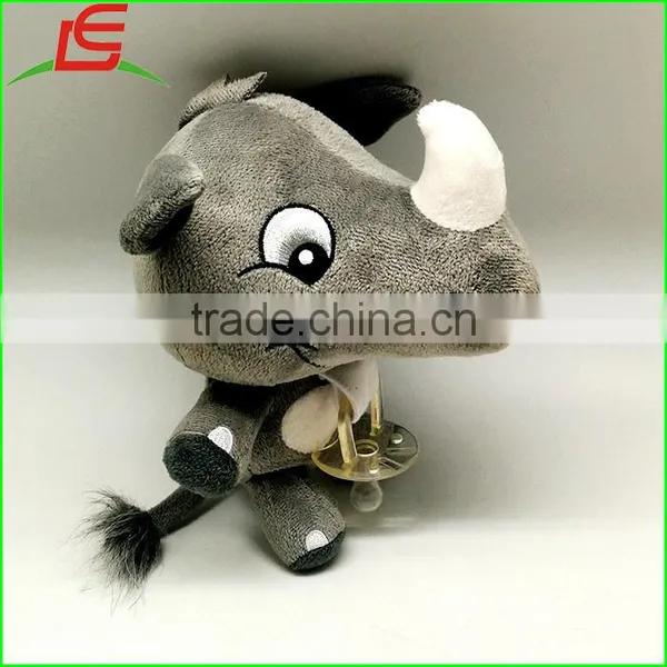 Custom Stuffing Plush Cute Rhinoceros Baby Pacifier Clip photo-2