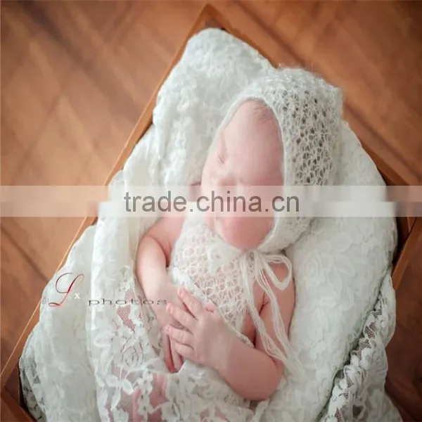 Ruffle Mohair Bonnet and Pant Set Newborn Knit Romper Baby Outfit Sitter Photography Props Crochet Mohair Hat photo-2