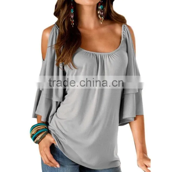 Women Off Shoulder Short Sleeve Casual T-Shirt Tops Loose Blouse photo-2