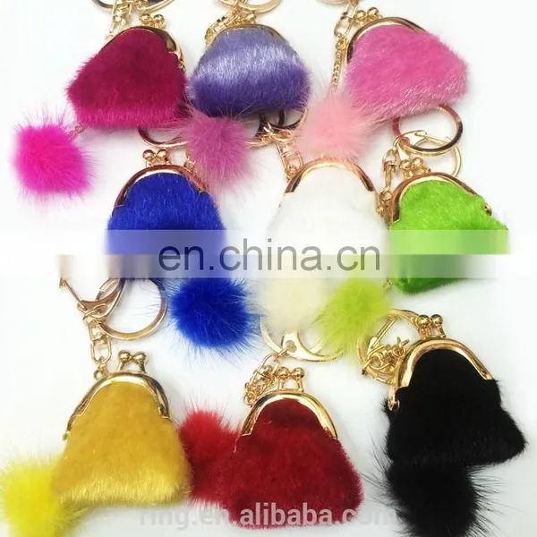 Wholesale Woman Bag Pendant Custom Jewelry Multicolor Fur Purse Keychain photo-2