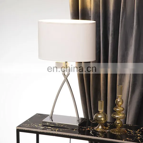 Modern Living Room Decoration Oval White Lampshade Silver Plated Metal Table Lamp for Hotel photo-2