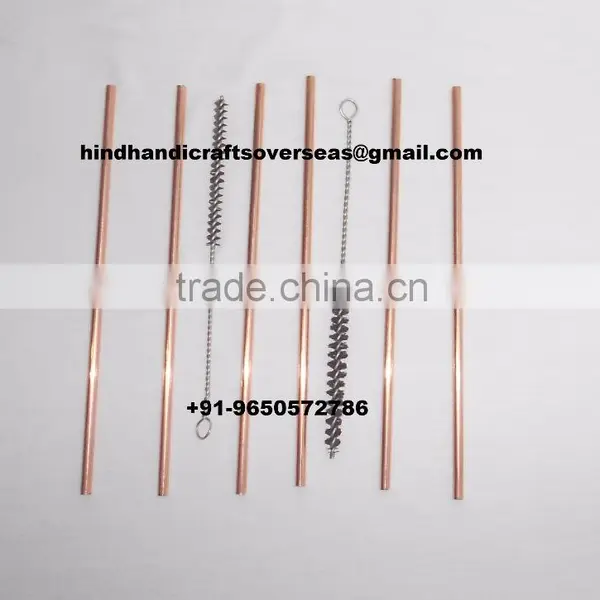 Set of 6 Copper Straw and One Cleaning Brush, Copper Drinking Pipe With Cleaning Bruch