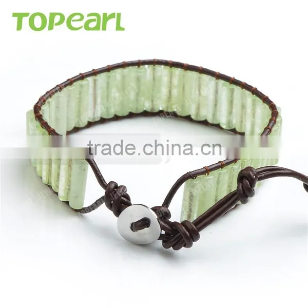 Topearl Jewelry New Mountain Jade Stone Bracelets Personalized Leather Bracelets CLL120 photo-2