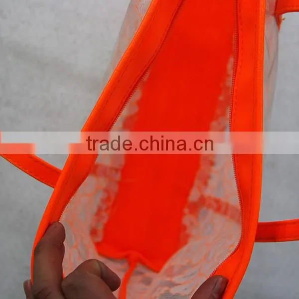 Custom PVC Tote Bag Fashion Lace PVC Tote Bag With Neon Leather Trim 300 Pcs MOQ Mixed 3 Colors photo-5