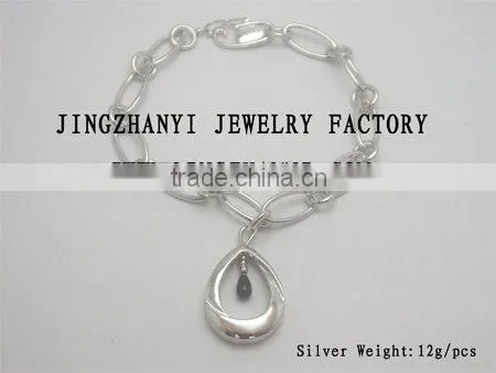 925 Silver Link Bracelet With Gemstone Charm