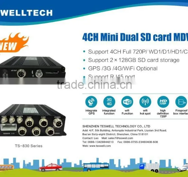 Mini H.264 4CH Vehicle Car MDVR Support 256G SD Card Storage , 4 Channel D1/960h Realtime Video Recording photo-5