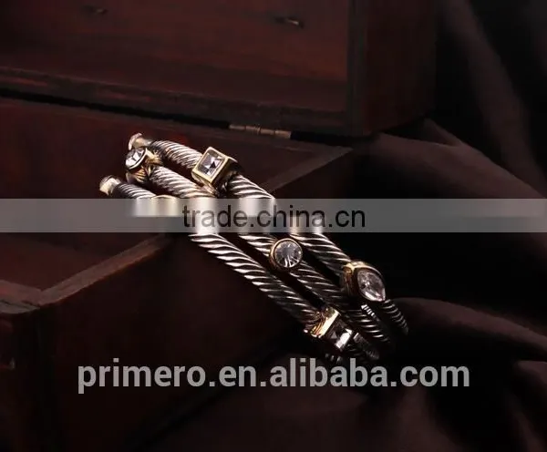 New Arrival Crystal Opening Retro Multilayer Bar Thread Silver Twist Bangles Bracelet photo-4