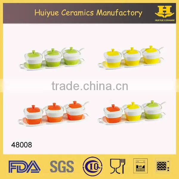 Ceramic Kitchen Canister Spice Jar for Pepper, Salt, Sugar With Tray Quality Choice photo-3