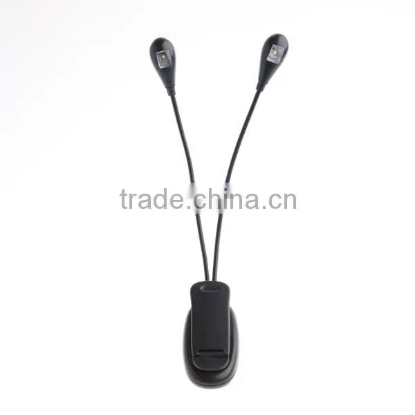 Black Clip on 2 Dual Arms 2LEDs Fleible Book Music Stand Light Lamp for Pianos/Ebook Reading(Powered By 3 * AAA Batteries) photo-3