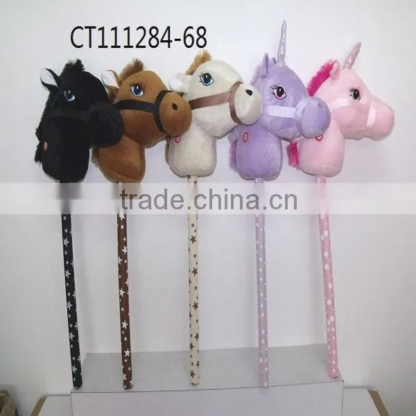 Recording Or Sounding Assorted Plush Horse Stick, Plush Unicorn Stick With Sound
